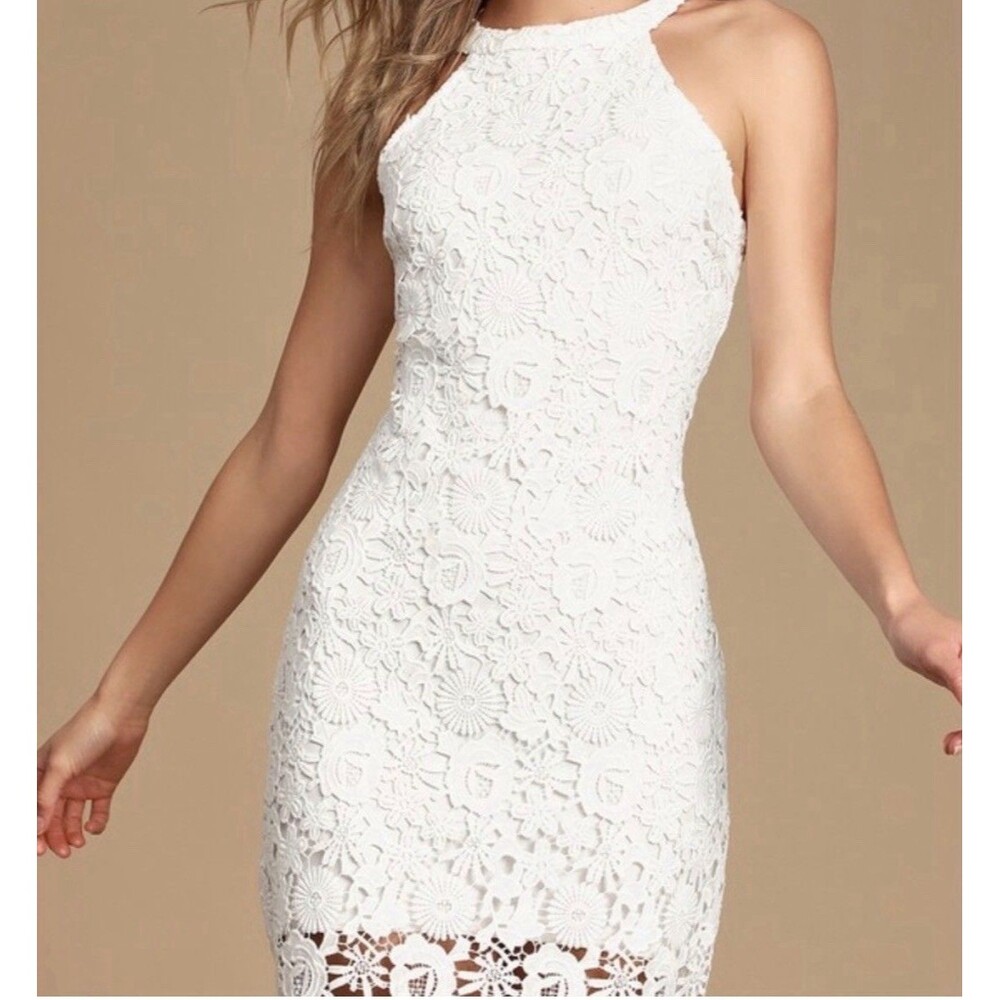 Lulus Love Poem Lace Ivory White Sheath Dress Size M Innocent Euro Summer Mini - Picture 6 of 16